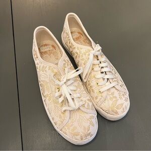 Keds Women's White Sneakers with Gold Floral Print